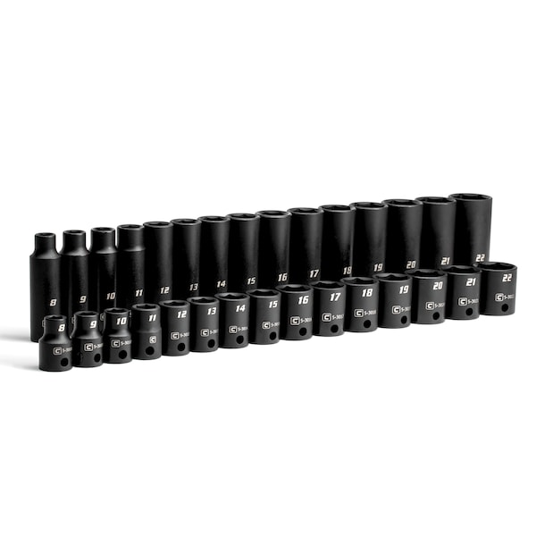 Capri Tools 3/8 in Drive Shallow and Deep Impact Socket Set, Metric, 30 pcs CP53000-30MSD - main
